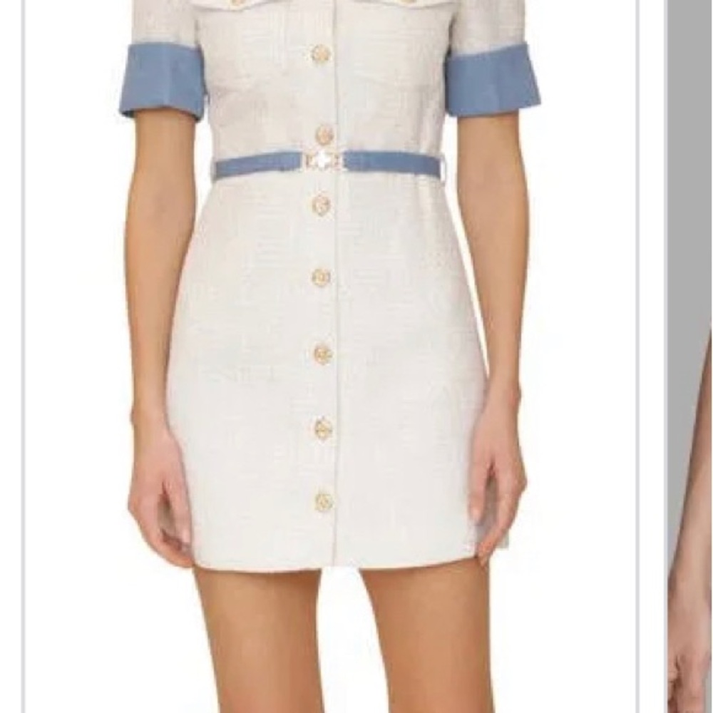 Avec Les Filles White and Blue Mini Dress